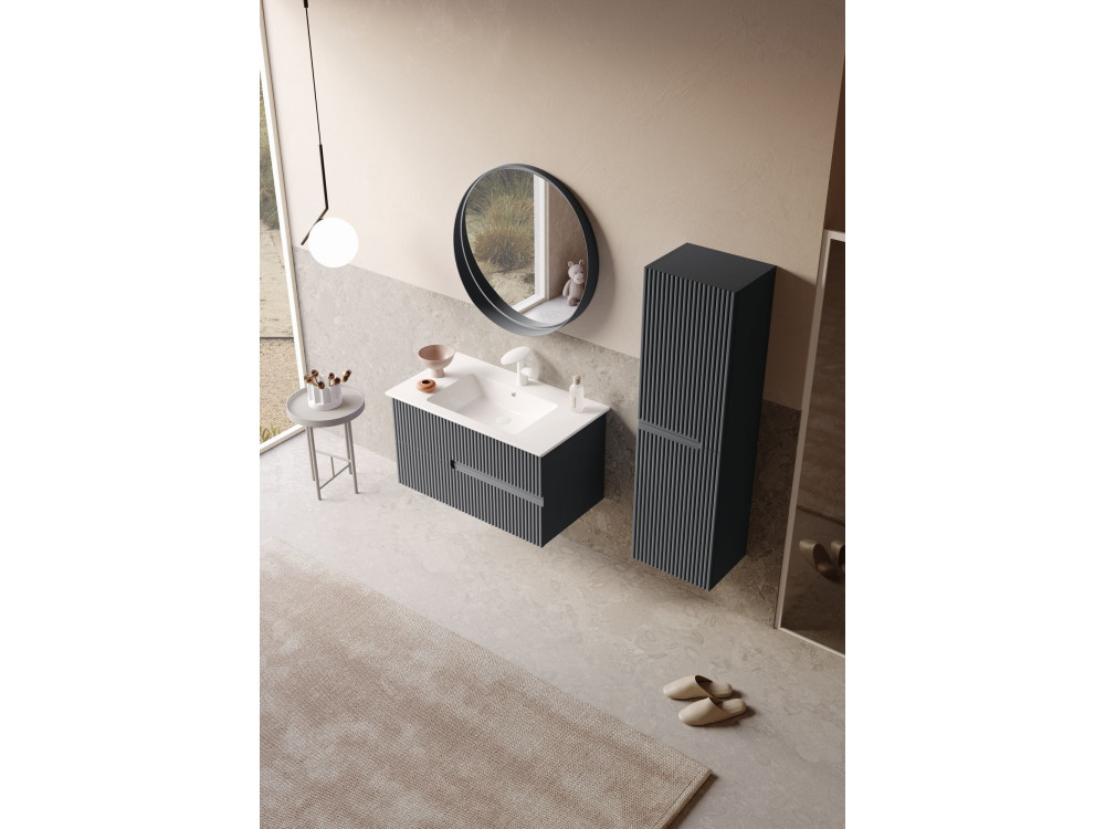 Specchio decorativo in legno "Moonlight 90 v2" - 90 x 7 x 90 cm - Antracite opaco