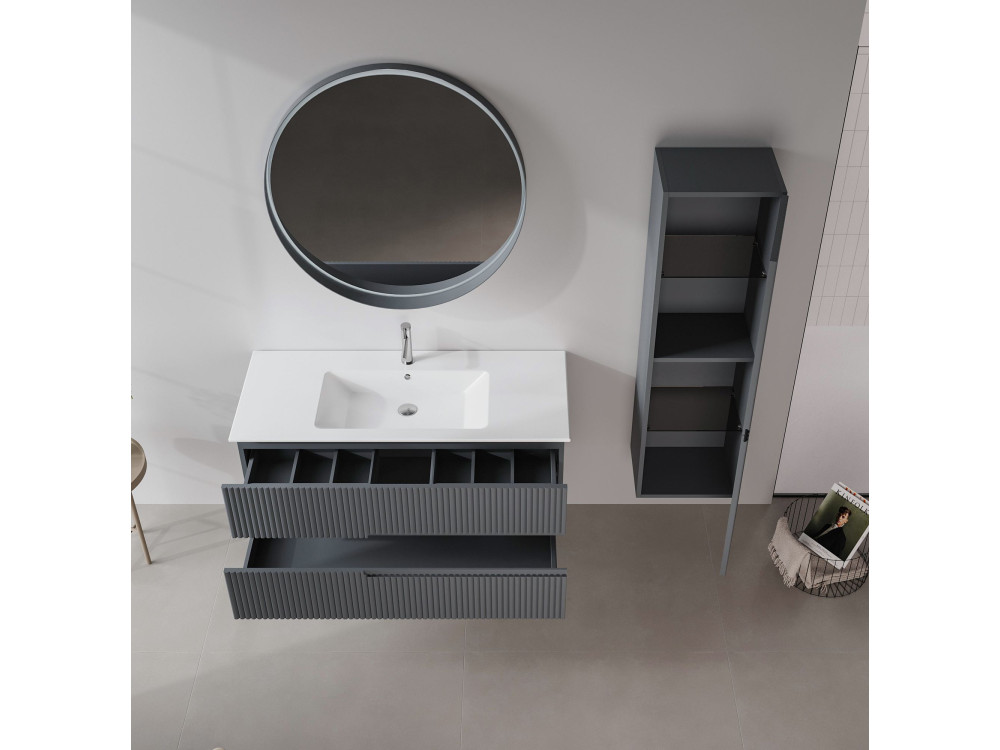 Specchio decorativo in legno "Moonlight 90 v2" - 90 x 7 x 90 cm - Antracite opaco