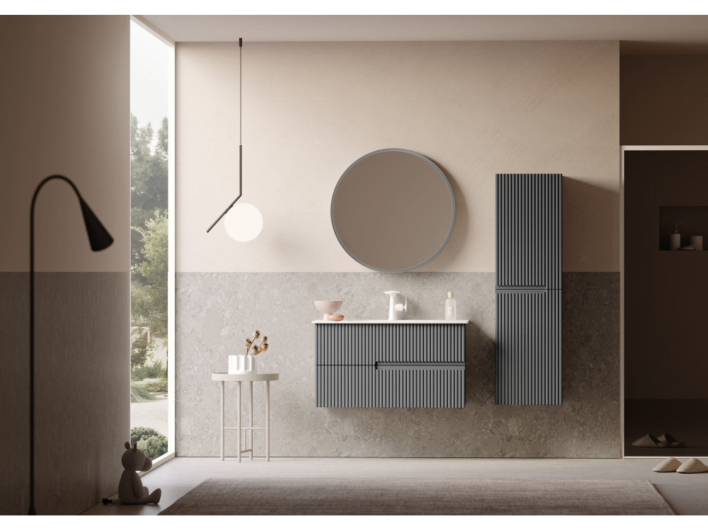 Specchio decorativo in legno "Moonlight 90 v2" - 90 x 7 x 90 cm - Grigio opaco