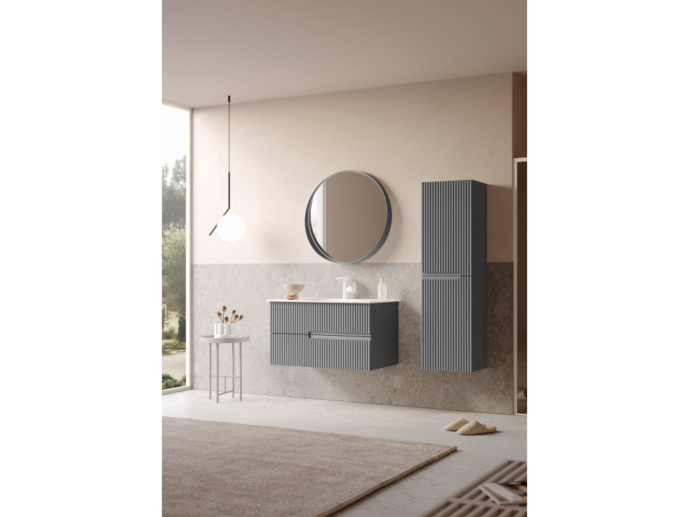 Specchio decorativo in legno "Moonlight 90 v2" - 90 x 7 x 90 cm - Grigio opaco