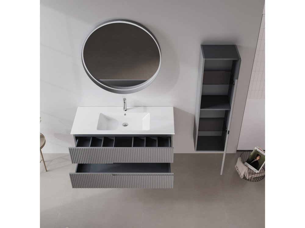 Specchio decorativo in legno "Moonlight 90 v2" - 90 x 7 x 90 cm - Grigio opaco