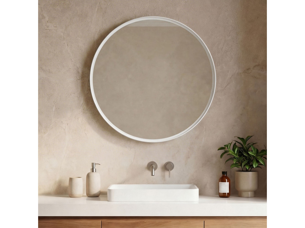 Specchio decorativo in legno "Moonlight 90 v2" - 90 x 7 x 90 cm - Bianco opaco