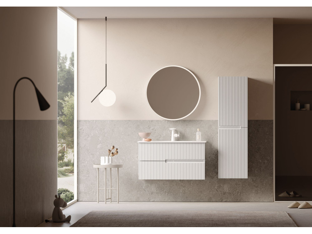 Specchio decorativo in legno "Moonlight 90 v2" - 90 x 7 x 90 cm - Bianco opaco