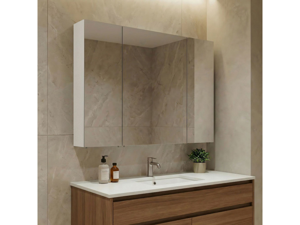 Mobile da bagno con specchio "Nuvola 100 v2" - 97 x 16 x 66 cm - Bianco