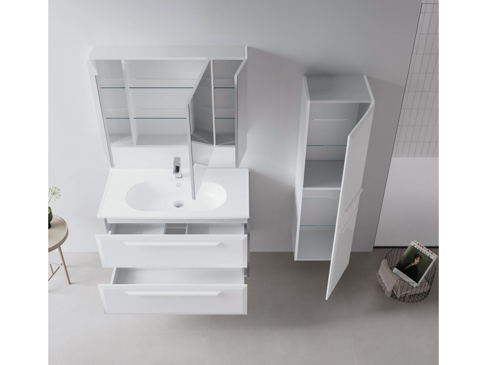 Mobile da bagno con specchio "Nuvola 100 v2" - 97 x 16 x 66 cm - Bianco