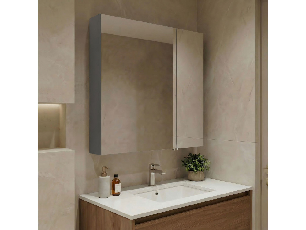 Mobile da bagno con specchio "Nuvola 60 v2" - 66 x 16 x 60 cm - Grigio