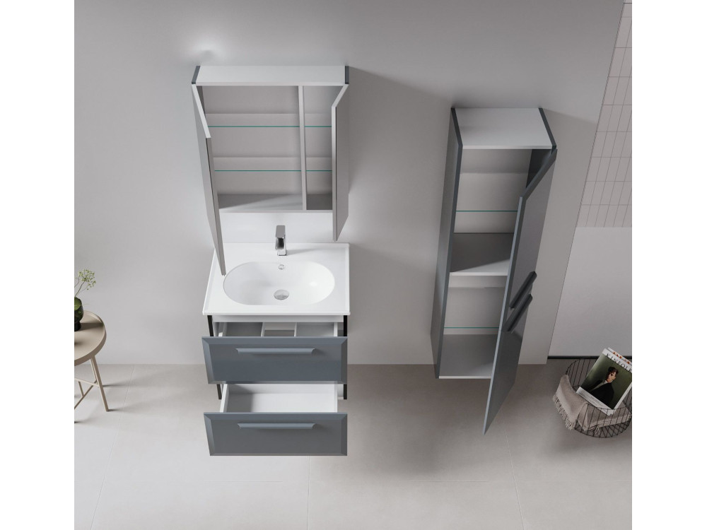 Mobile da bagno con specchio "Nuvola 60 v2" - 66 x 16 x 60 cm - Antracite
