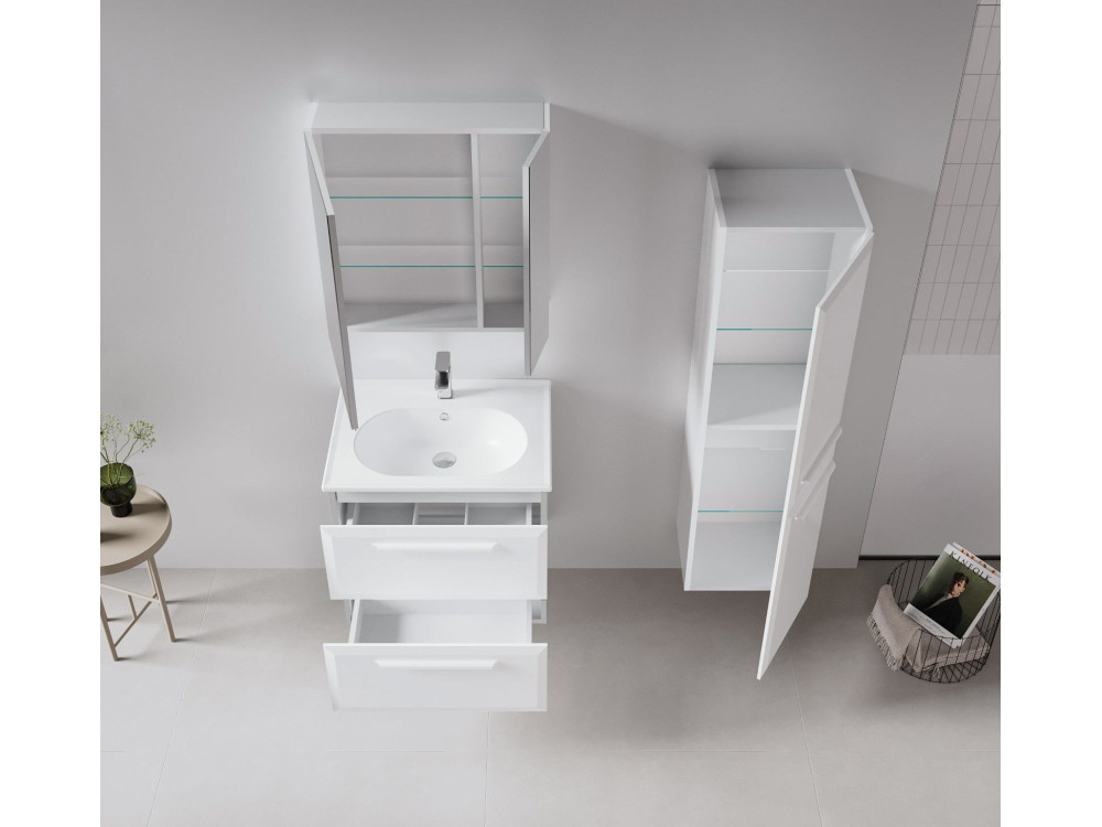 Mobile da bagno con specchio "Nuvola 60 v2" - 66 x 16 x 60 cm - Bianco