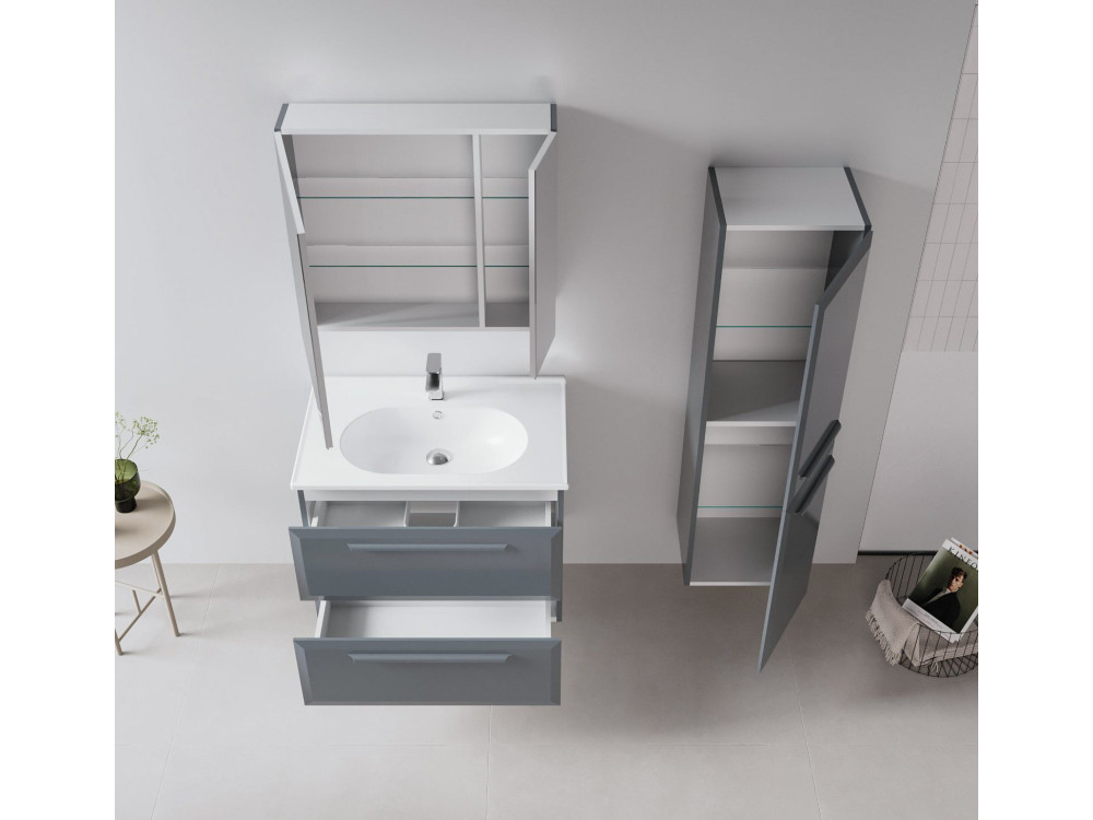 Mobile da bagno con specchio "Nuvola 80 v2" - 75 x 16 x 66 cm - Antracite