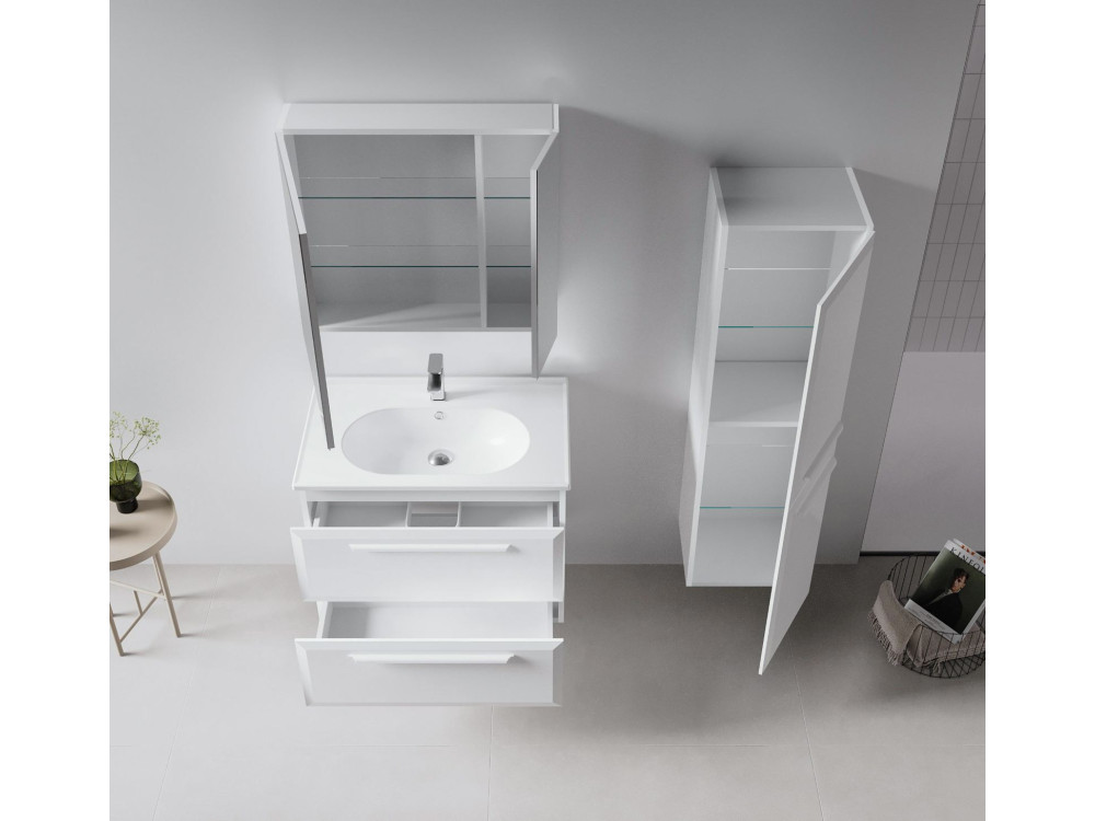 Mobile da bagno con specchio "Nuvola 80 v2" - 75 x 16 x 66 cm - Bianco