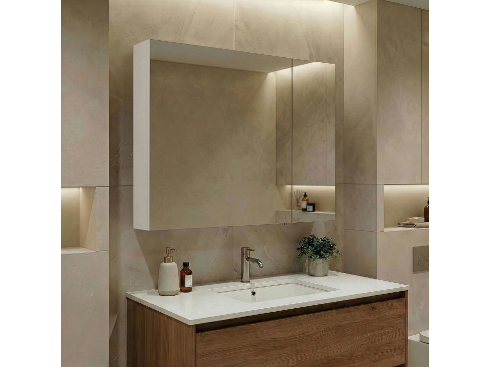 Mobile da bagno con specchio "Nuvola 80 v2" - 75 x 16 x 66 cm - Cashmere