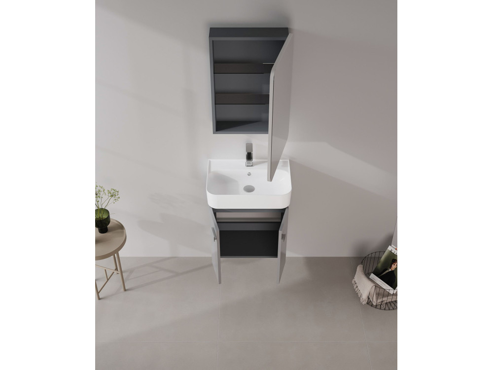 Mobile da bagno con specchio "Orbit 50" - 50 x 16 x 71 cm - Grigio