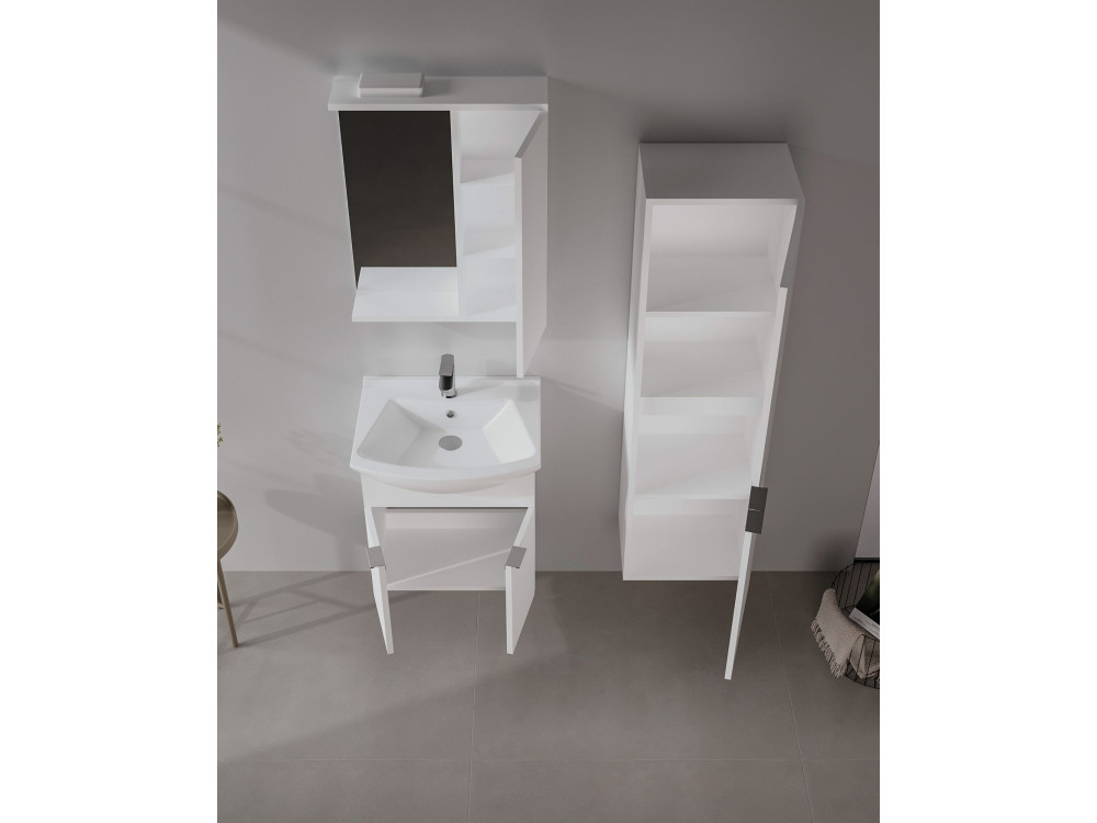 Mobile da bagno con specchio "Purus 55" - 56 x 18 x 68 cm - Bianco
