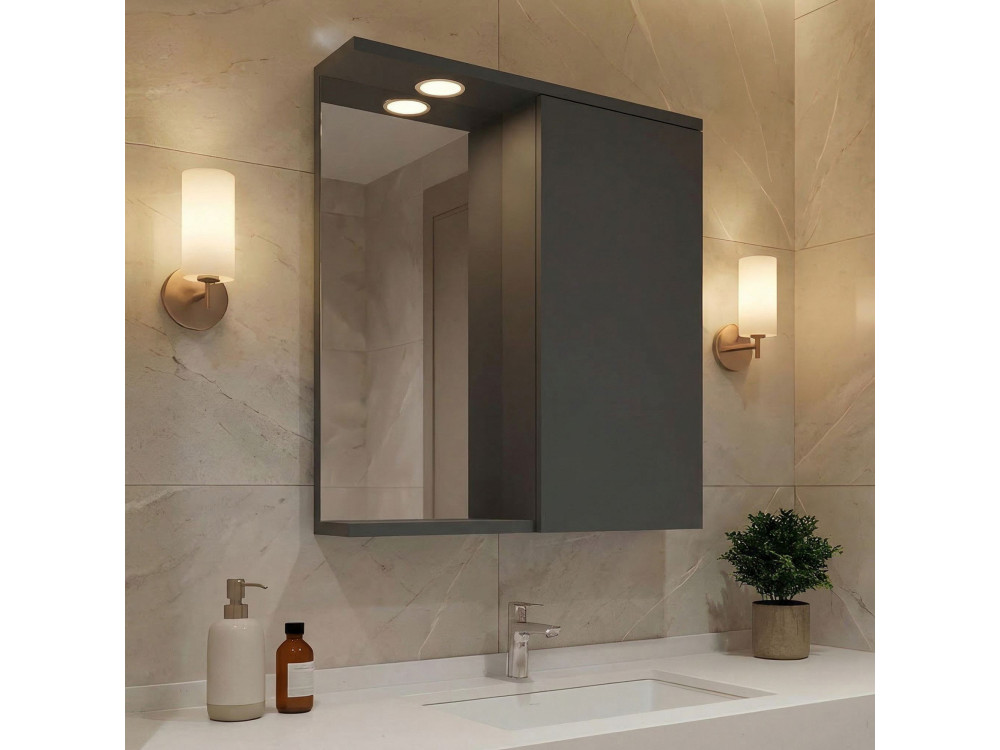 Mobile da bagno con specchio "Purus 55" - 56 x 18 x 68 cm - Antracite opaco