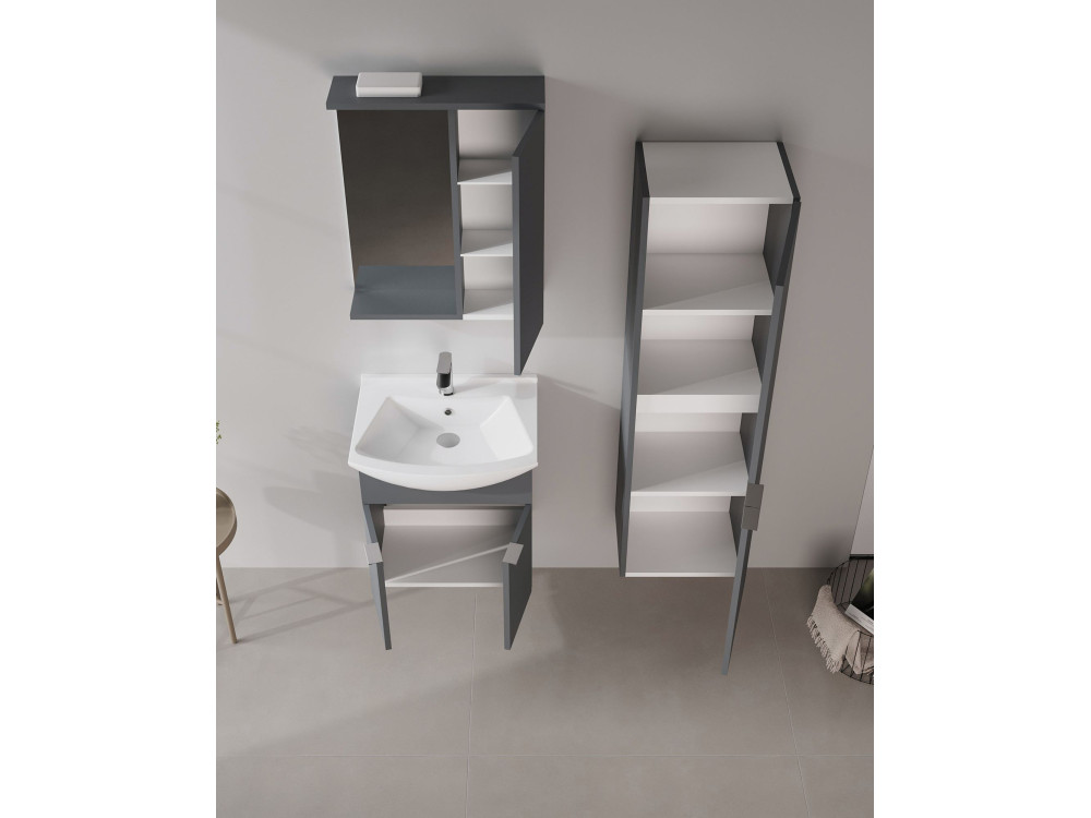 Mobile da bagno con specchio "Purus 55" - 56 x 18 x 68 cm - Antracite opaco