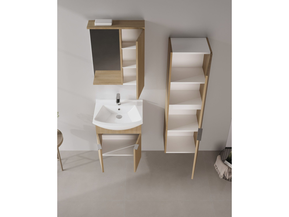 Mobile da bagno con specchio "Purus 55" - 56 x 18 x 68 cm - Rovere Sonomo