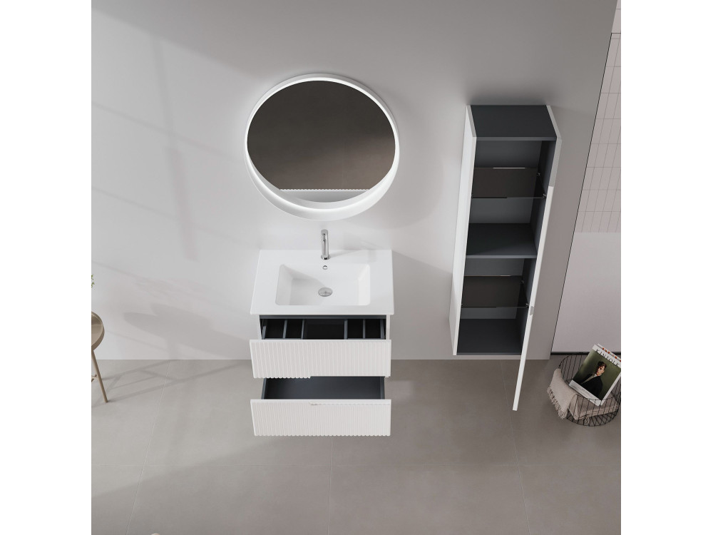 Specchio decorativo in legno "Moonlight 75 v2" - 75 x 7 x 75 cm - Bianco opaco