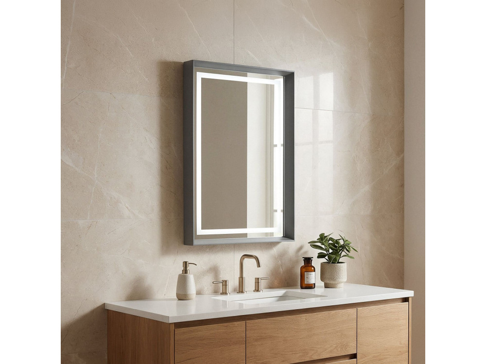 Specchio decorativo in legno "Craft 60 x 90 v2" - 60 x 10 x 90 cm - Grigio opaco