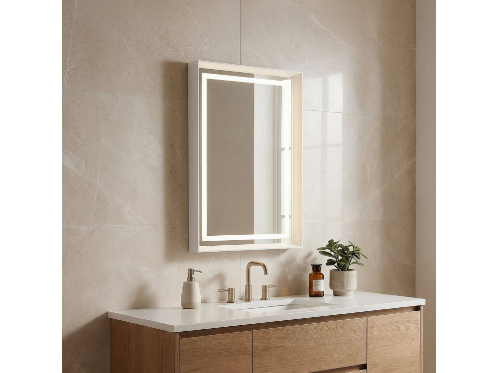 Specchio decorativo in legno "Craft 60 x 90 v2" - 60 x 10 x 90 cm - Bianco opaco