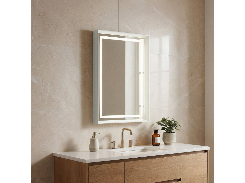 Specchio decorativo in legno "Craft 60 x 90 v2" - 60 x 10 x 90 cm - Cashmere opaco