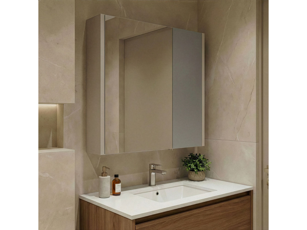 Mobile da bagno con specchio "Desna 60" - 60 x 16 x 66 cm - Sabbia