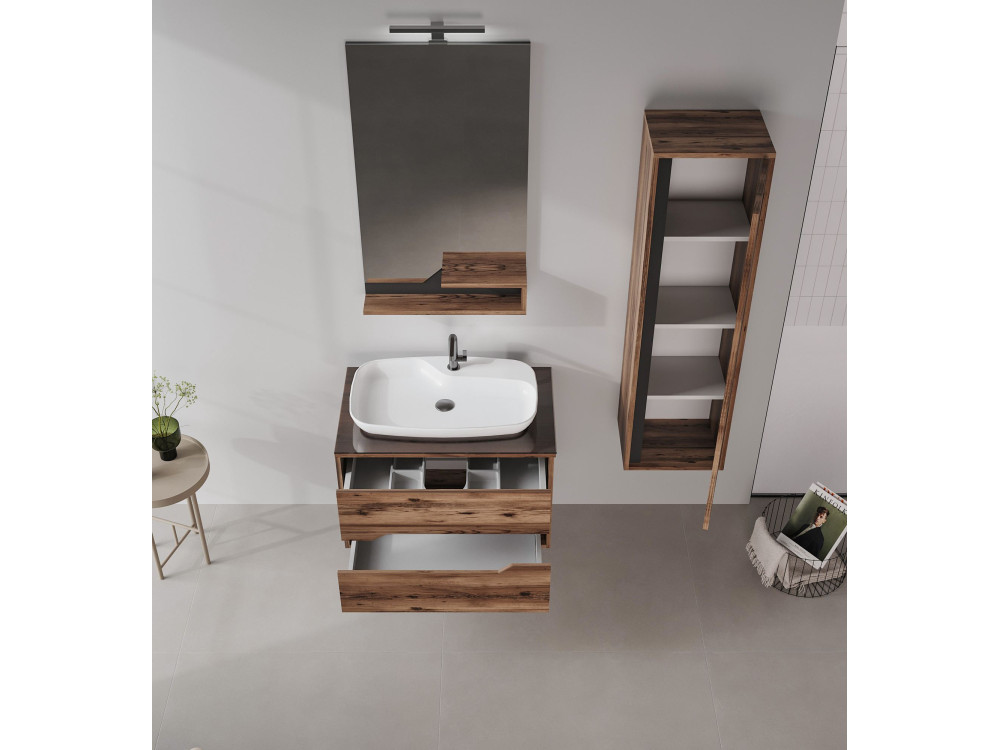 Specchio decorativo in legno "Galia 60" - 60 x 14 x 100 cm - Noce scuro