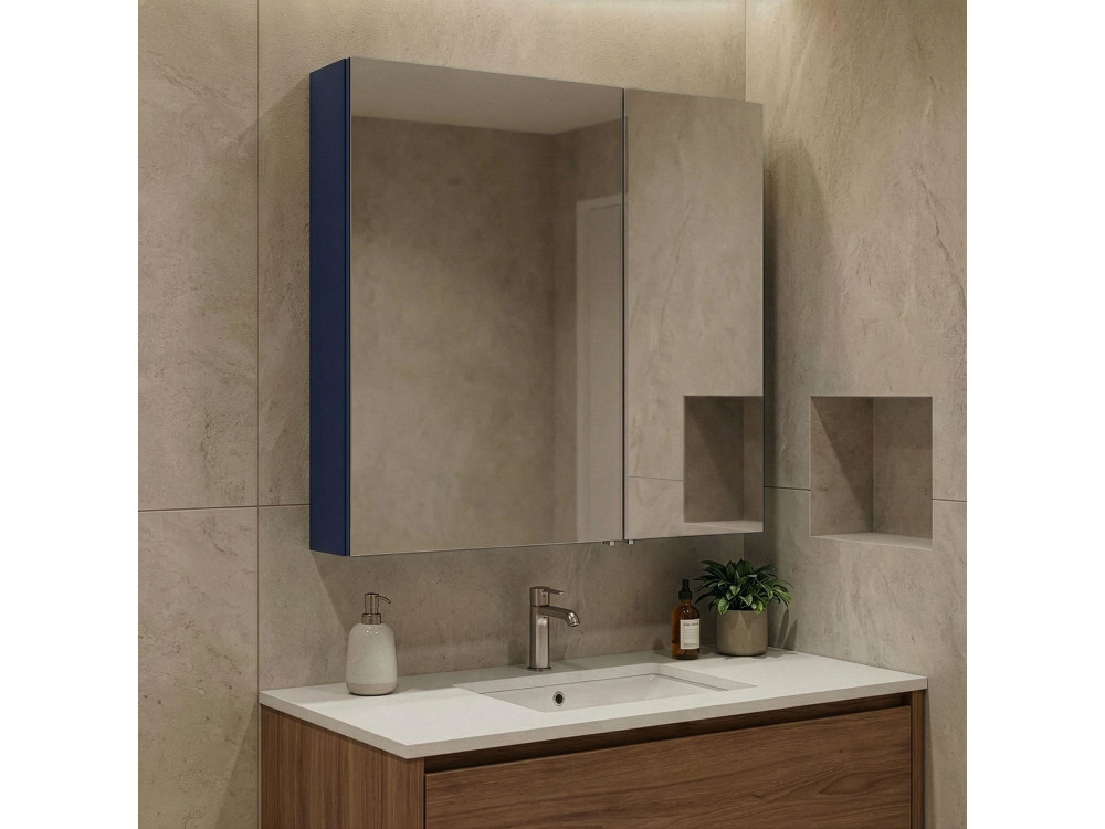 Mobile da bagno con specchio "Bari 60" - 60 x 16 x 66 cm - Blu navy opaco