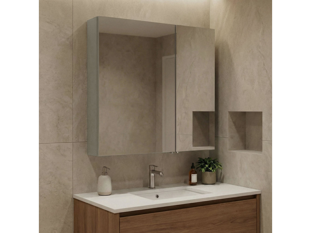 Mobile da bagno con specchio "Bari 60" - 60 x 16 x 66 cm - Cashmere opaco