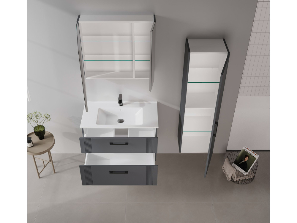 Mobile da bagno con specchio "Bari 80" - 75 x 16 x 66 cm - Antracite opaco