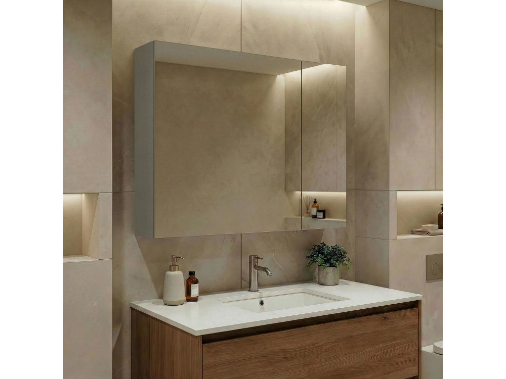 Mobile da bagno con specchio "Bari 80" - 75 x 16 x 66 cm - Cashmere opaco