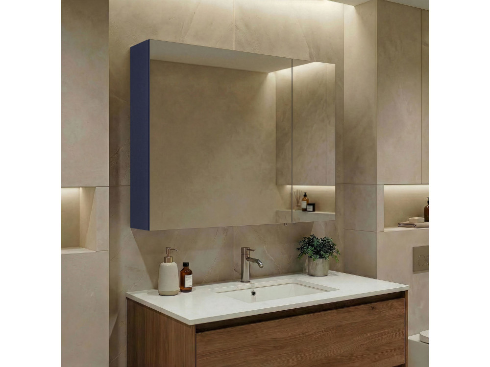 Mobile da bagno con specchio "Bari 80" - 75 x 16 x 66 cm - Blu navy opaco