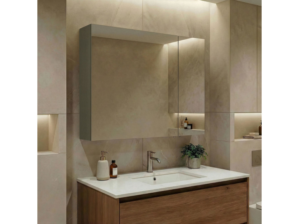 Mobile da bagno con specchio "Bari 80" - 75 x 16 x 66 cm - Verde opaco