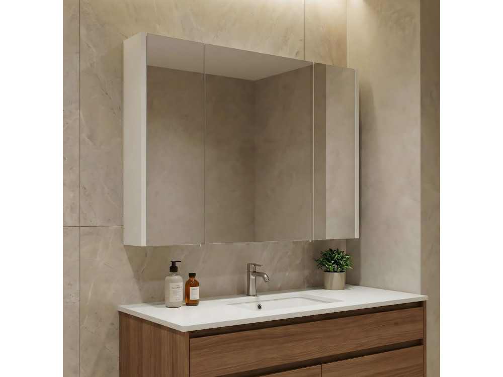 Mobile da bagno con specchio "Arno 100" - 100 x 16 x 66 cm - Bianco