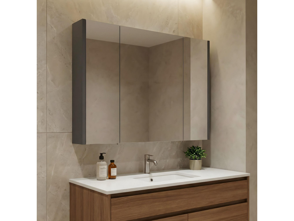 Mobile da bagno con specchio "Arno 100" - 100 x 16 x 66 cm - Grigio / Antracite
