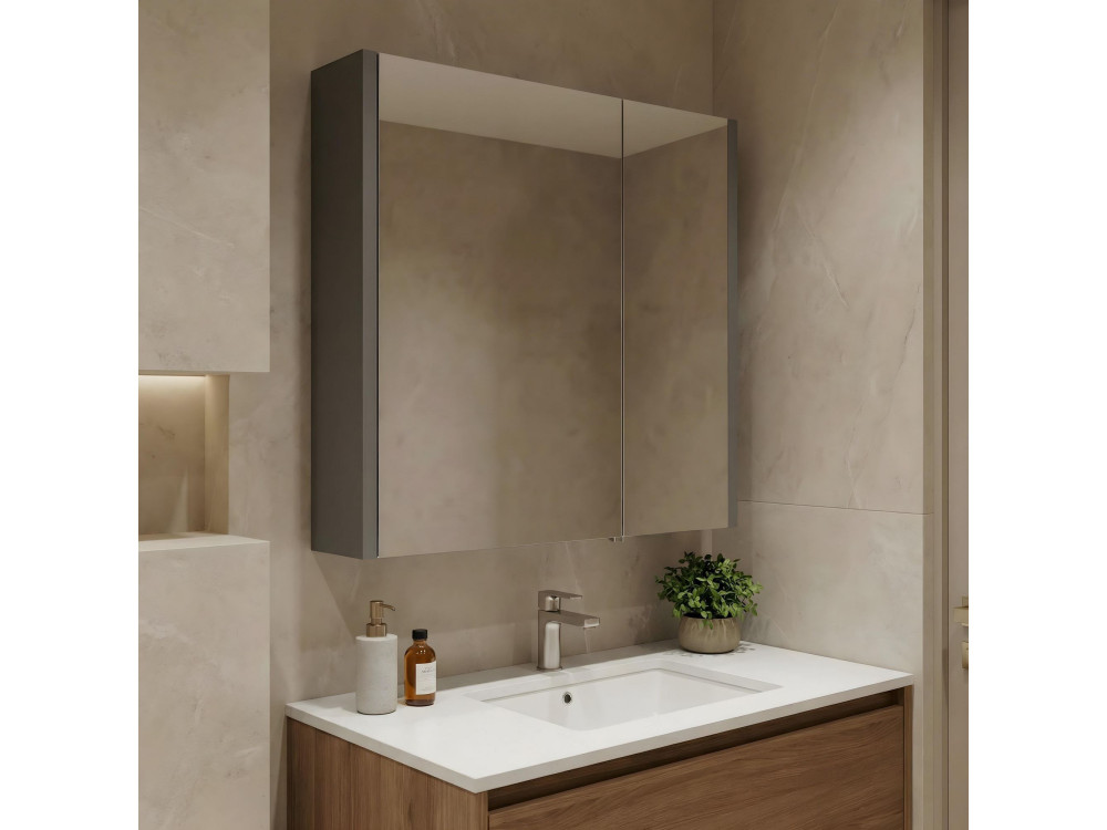 Mobile da bagno con specchio "Arno 60" - 60 x 16 x 66 cm - Grigio / Antracite