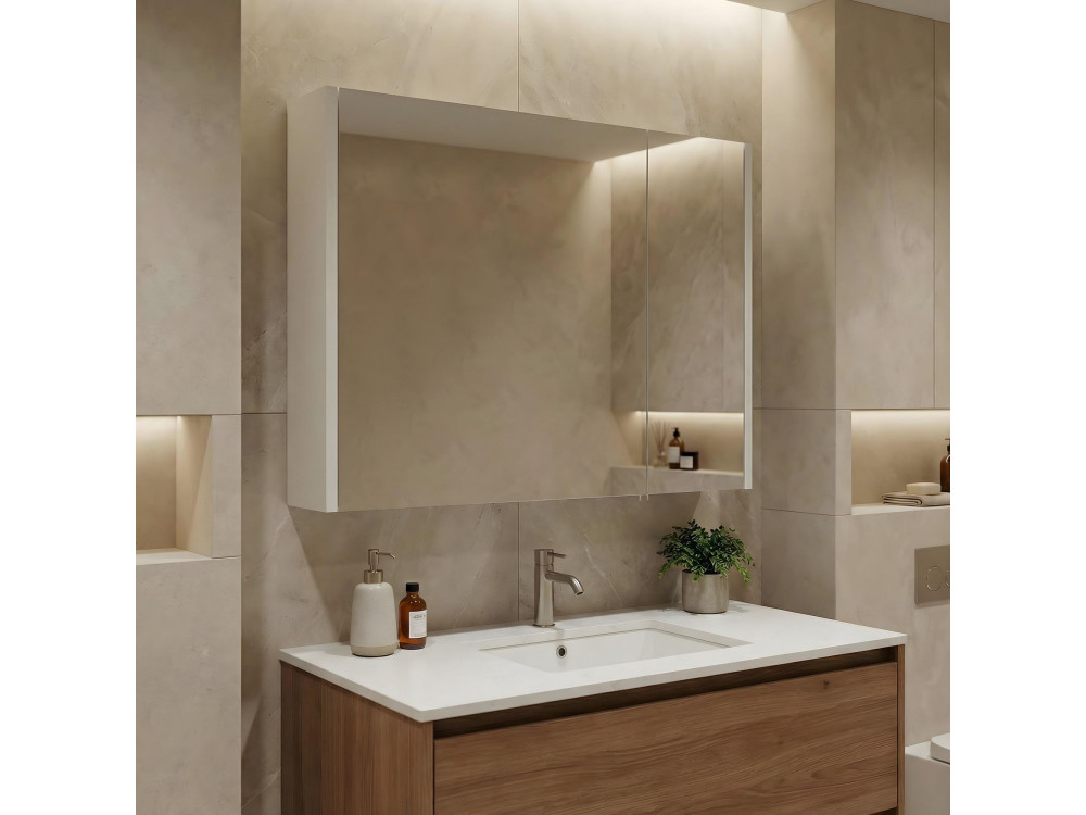 Mobile da bagno con specchio "Arno 80" - 79 x 16 x 66 cm - Bianco