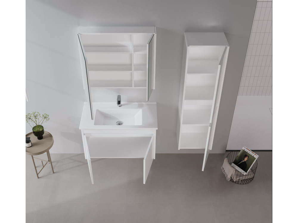 Mobile da bagno con specchio "Arno 80" - 79 x 16 x 66 cm - Bianco
