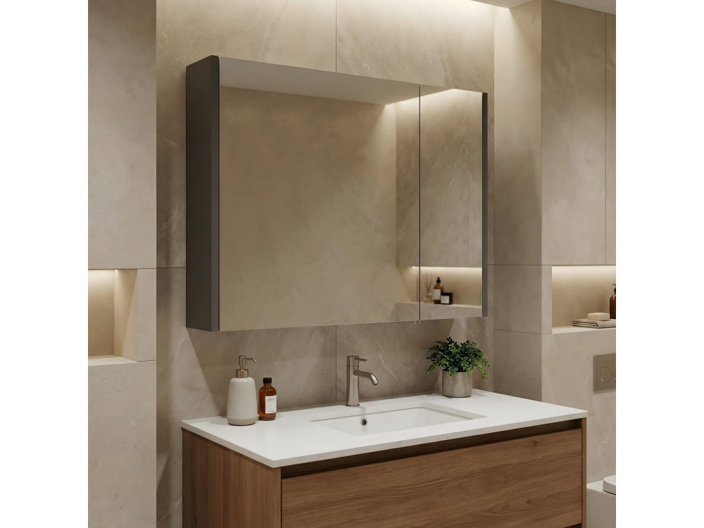 Mobile da bagno con specchio "Arno 80" - 79 x 16 x 66 cm - Grigio / Antracite
