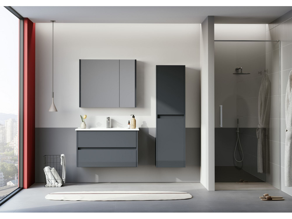 Mobile da bagno con specchio "Arno 80" - 79 x 16 x 66 cm - Grigio / Antracite