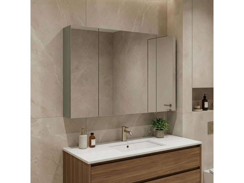 Mobile da bagno con specchio "Bari 100" - 97 x 16 x 66 cm - Verde opaco
