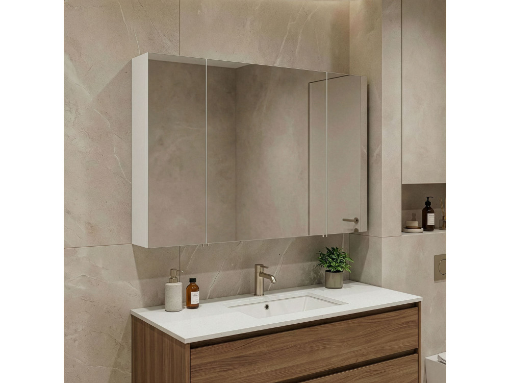 Mobile da bagno con specchio "Bari 100" - 97 x 16 x 66 cm - Bianco opaco