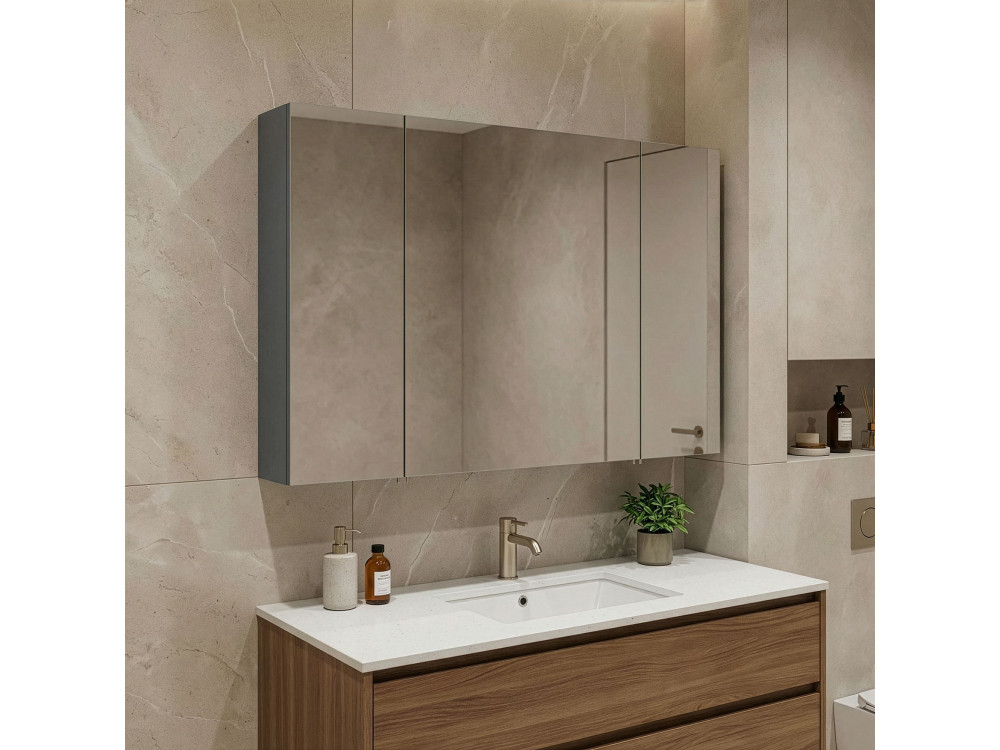 Mobile da bagno con specchio "Bari 100" - 97 x 16 x 66 cm - Antracite opaco