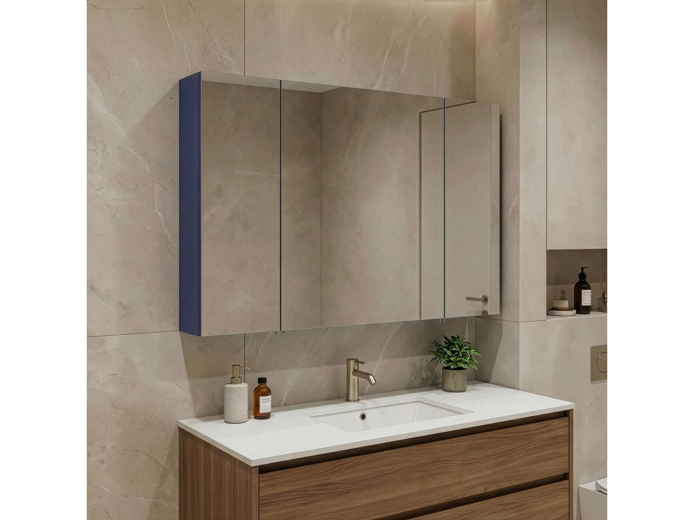 Mobile da bagno con specchio "Bari 100" - 97 x 16 x 66 cm - Blu navy opaco