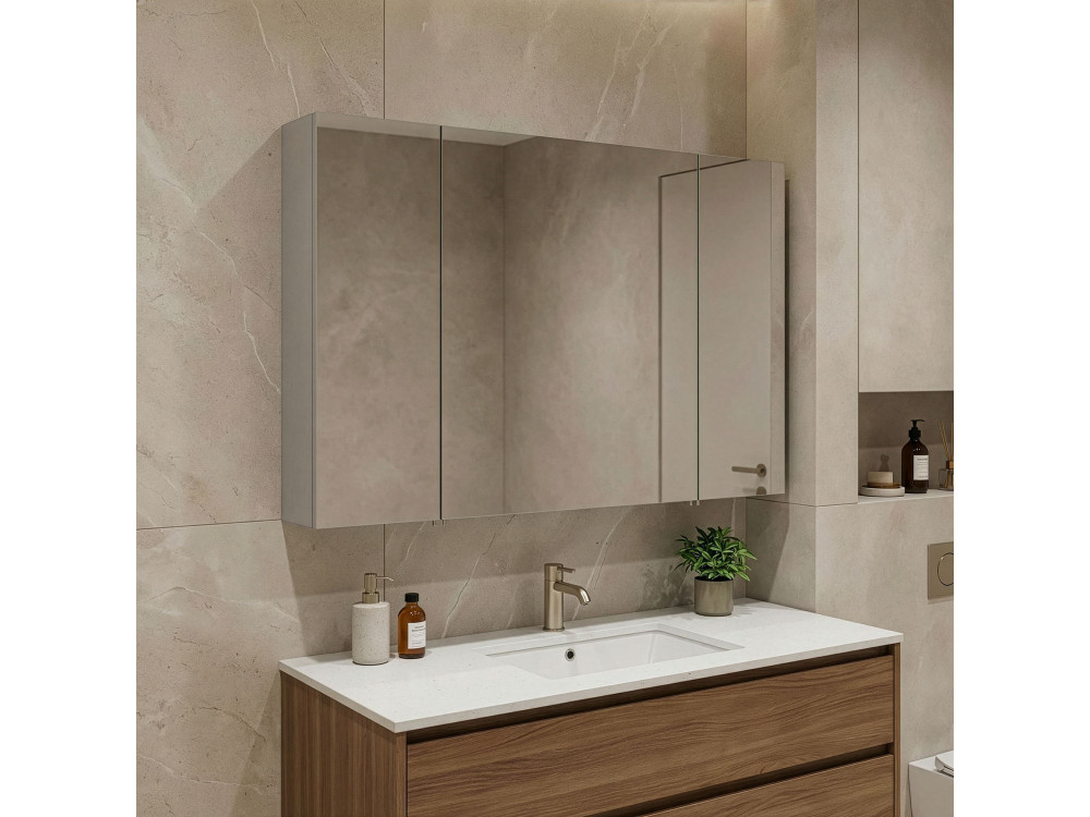 Mobile da bagno con specchio "Bari 100" - 97 x 16 x 66 cm - Cashmere opaco