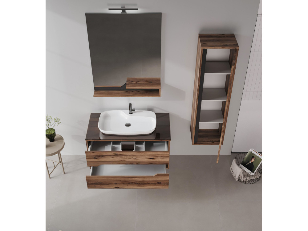 Specchio decorativo in legno "Galia 80" - 60 x 14 x 100 cm - Noce scuro