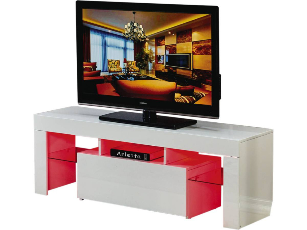 Mobile TV Led BORDA - 130 x 34 x 45 cm - Bianco laccato