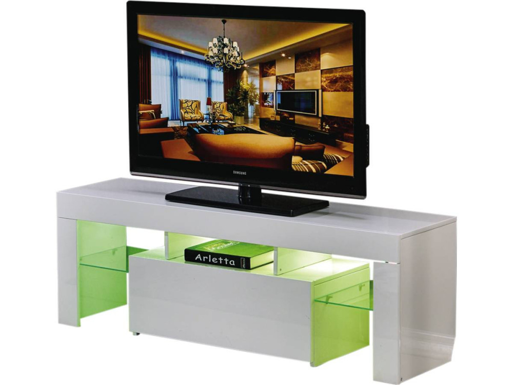 Mobile TV Led BORDA - 130 x 34 x 45 cm - Bianco laccato