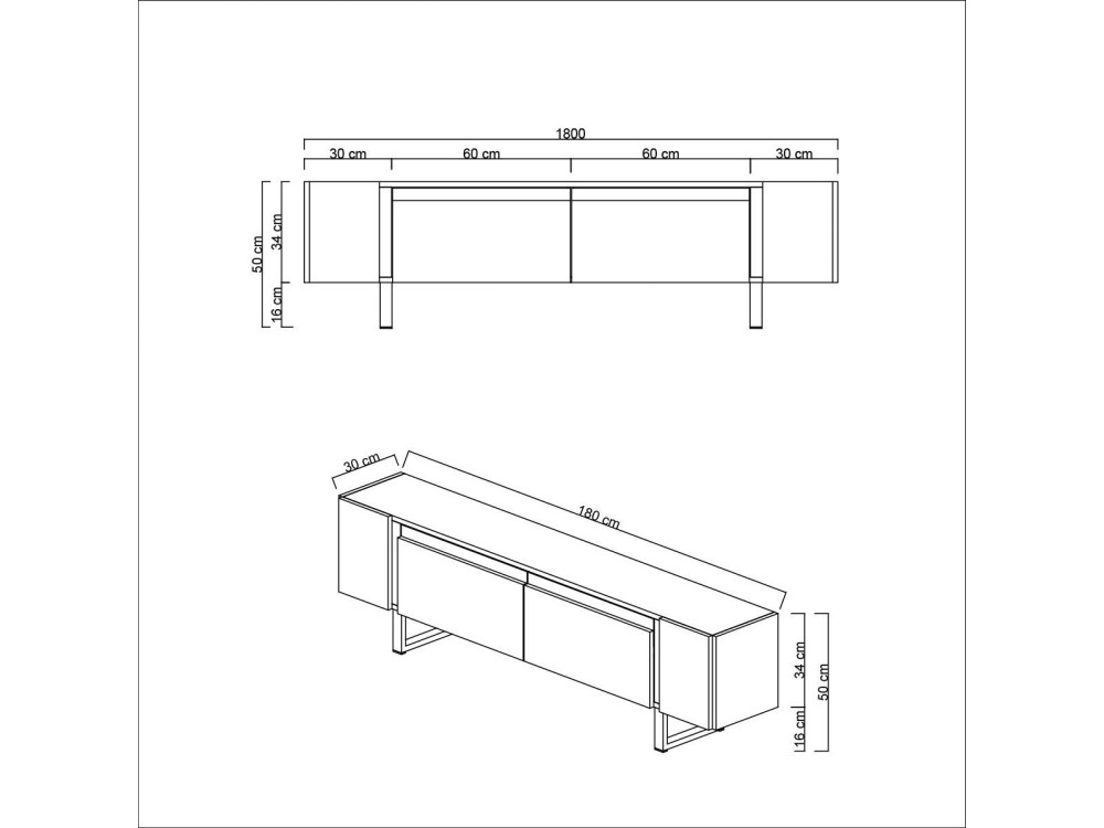 Porta TV in legno "Yildiz" - 180 x 30 x 50 cm - TravertinOr