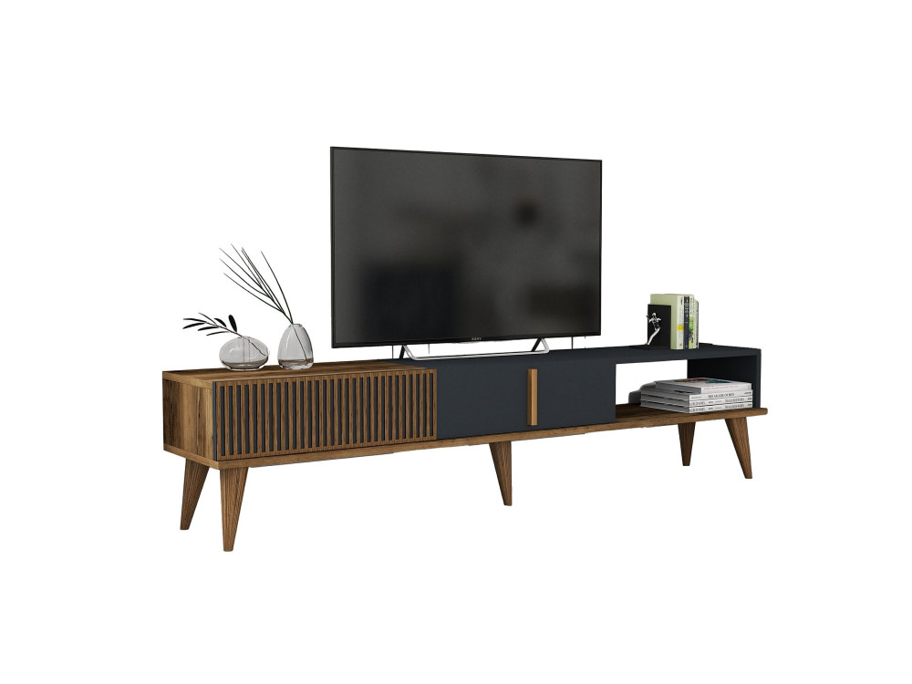 Porta TV in legno "Milan" - 180 x 35 x 40 cm - Noce, Antracite
