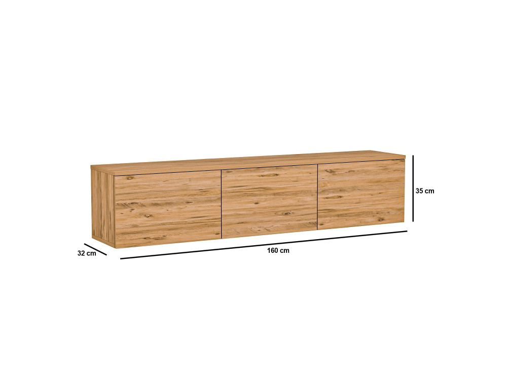 Porta TV sospeso in legno "Neon" con illuminazione LED - 160 x 32 x 35 cm - Marrone chiaro